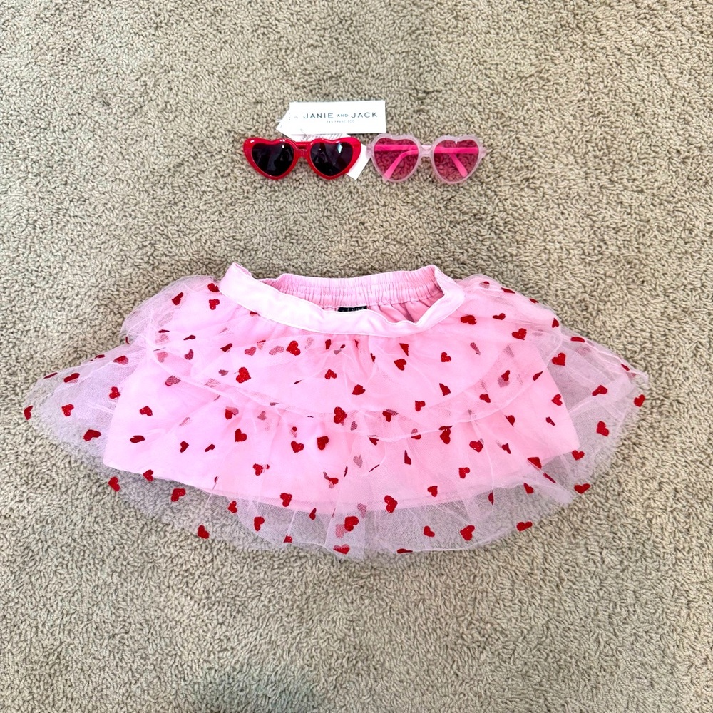 12-18 months Janie and Jack heart shirt and heart glasses